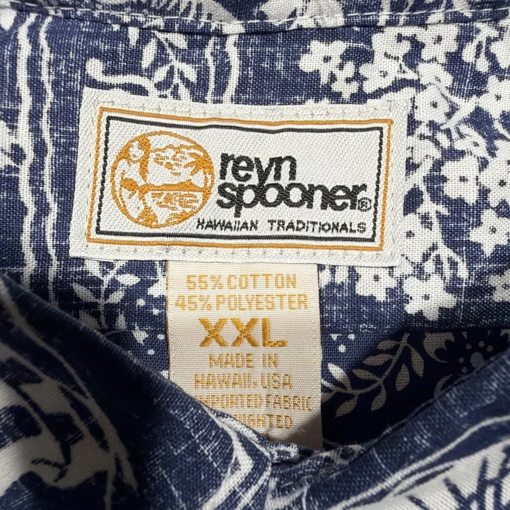 REYN SPOONER Shirt HAWAIIAN Size 2XL Cotton Polyester LAHAINA Denim Blue NWT